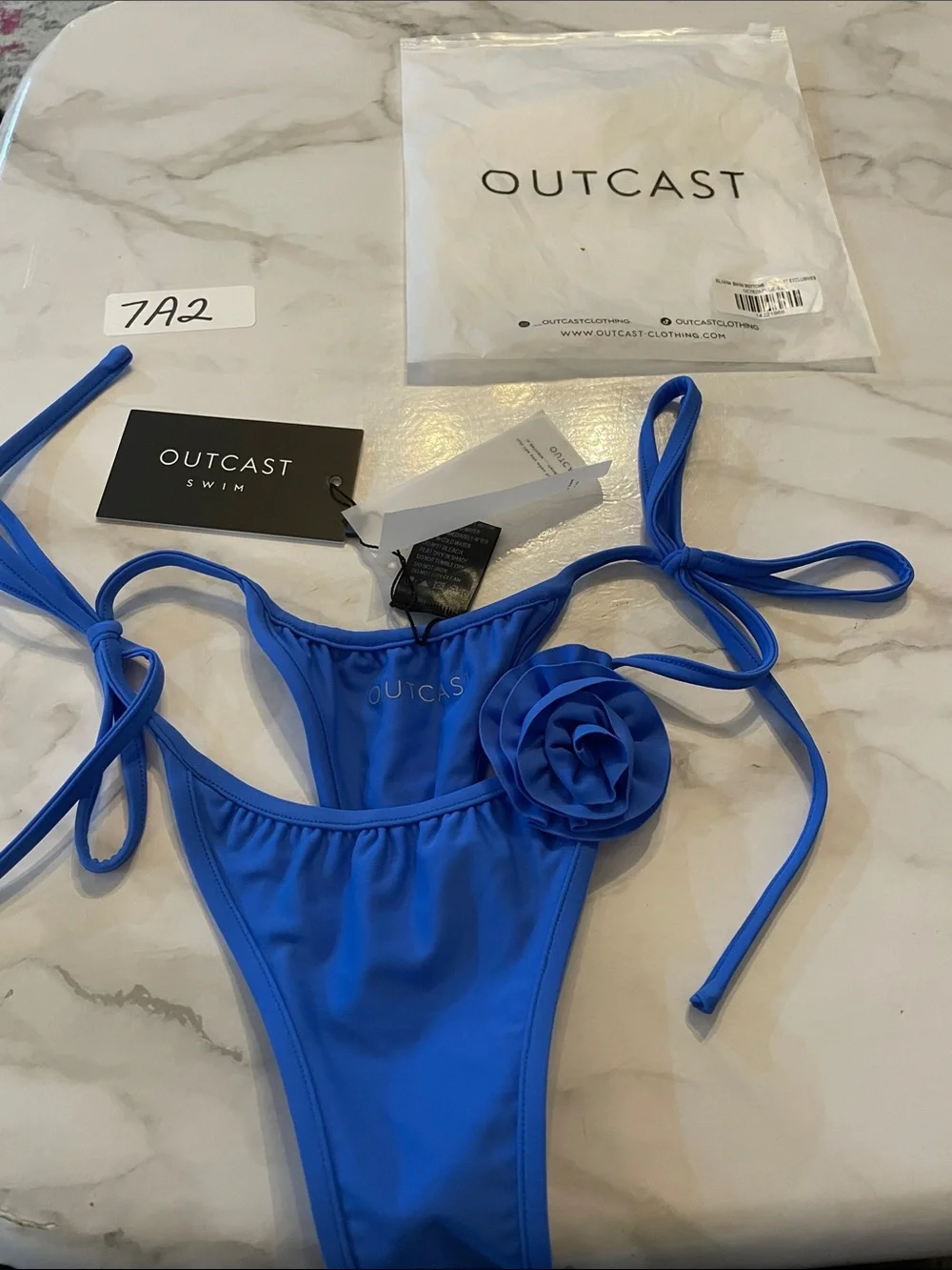 Outcast  Blue Floral-Accent Tie-Side Swim Bottom